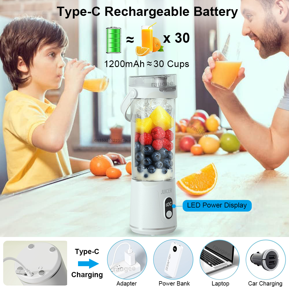 Electric Juicer Blender USB Rechargeable Juicer Cup Outdoor Personal Smoothie Blender Portable Juice Blender Cup With Hold